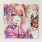 Anime Meisje Met Een Vlinder Legpuzzel (Verticaal)