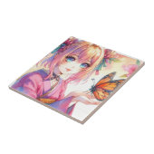 Anime Meisje Met Een Vlinder Tegeltje (Zijkant)