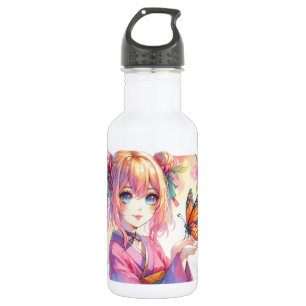 Anime Meisje Met Een Vlinder Waterfles