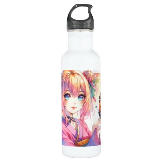 Anime Meisje Met Een Vlinder Waterfles (Voorkant)