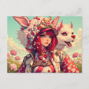 Anime meisje met fantasie schepsel, postcrossing briefkaart