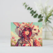 Anime meisje met fantasie schepsel, postcrossing briefkaart (Staand voorkant)