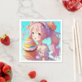 Anime meisje met fantasievolle cupcake verjaardag servet (Insitu)