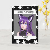 Anime Meisje met Fox Ears Paarse Verjaardag Kaart (Gele Bloem)