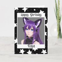 Anime Meisje met Fox Ears Paarse Verjaardag