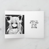 Anime Meisje met Fox Ears Paarse Verjaardag Kaart (Binnen)