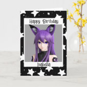 Anime Meisje met Fox Oars Verjaardag Kaart (Gele Bloem)