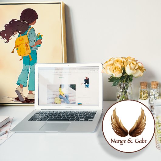 Anime meisje met gele rugzak en bloemen poster