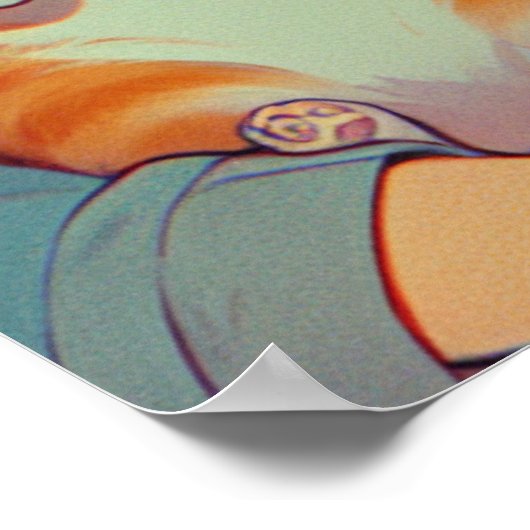 Anime meisje met haar favoriete kat poster (Hoek)