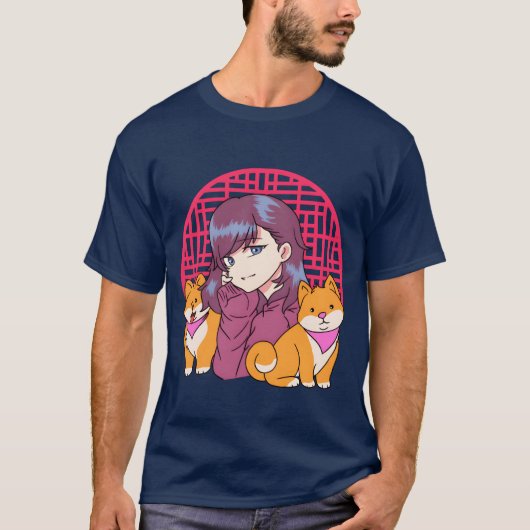 Anime Meisje met Honden grappig gezin T-shirt (Voorkant)