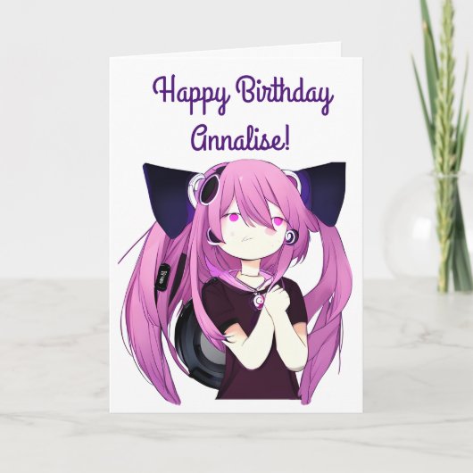 Anime Meisje met Hoofdtelefoon Kat Oren Grote Verj Kaart (Voorkant)