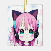 Anime Meisje Met Kat Ooren Hoofdband Kerstmis Keramisch Ornament (Links)