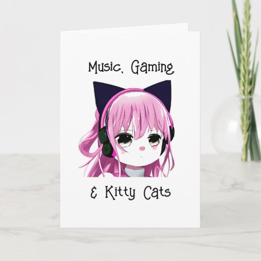 Anime Meisje met Kattenoren Verjaardag Kaart (Voorkant)