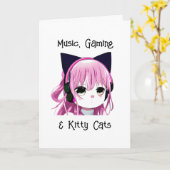 Anime Meisje met Kattenoren Verjaardag Kaart (Gele Bloem)