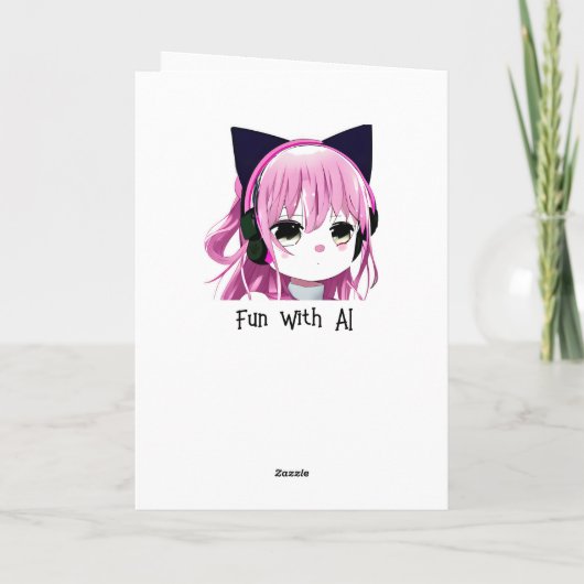 Anime Meisje met Kattenoren Verjaardag Kaart (Achterkant)