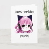 Anime Meisje met Kattenoren Verjaardag Kaart (Voorkant)