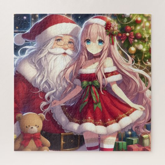 Anime meisje met kerstmis legpuzzel (Verticaal)