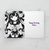 anime meisje met kitten en verjaardagstaart kaart (Binnen)