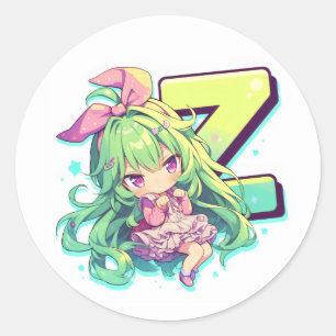 Anime meisje met letter Z Ronde Sticker