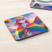 Anime Meisje met LGBTQIA+ Cape Bier Onderzetter (Linkerzijde)