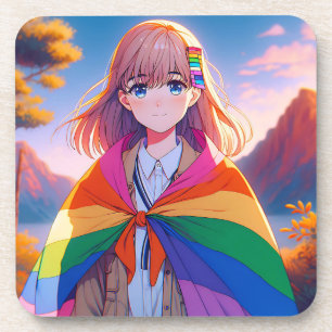 Anime Meisje met LGBTQIA+ Cape Bier Onderzetter