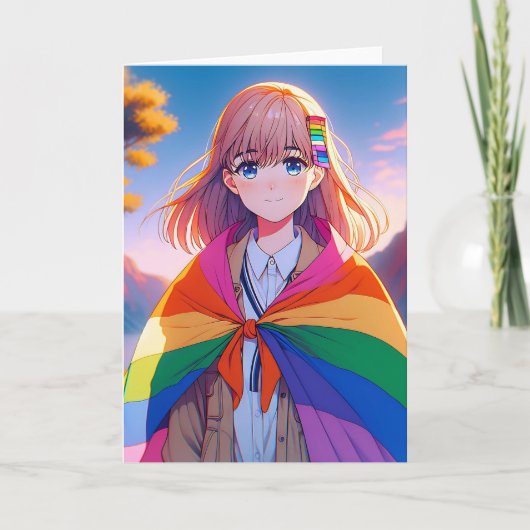Anime Meisje met LGBTQIA+ Cape Blank Kaart (Voorkant)
