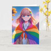 Anime Meisje met LGBTQIA+ Cape Blank Kaart (Gele Bloem)