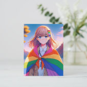 Anime Meisje met LGBTQIA+ Cape Briefkaart (Staand voorkant)