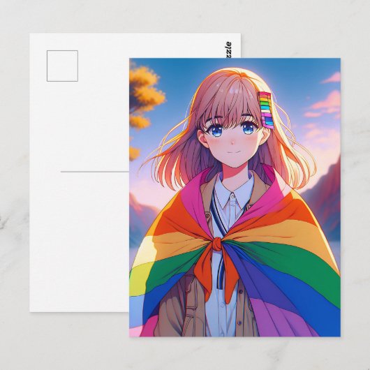 Anime Meisje met LGBTQIA+ Cape Briefkaart (Voorkant / Achterkant)