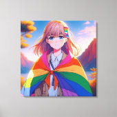 Anime meisje met LGBTQIA+ cape Canvas Afdruk (Voorkant)