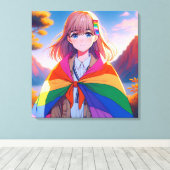 Anime meisje met LGBTQIA+ cape Canvas Afdruk (Insitu (Houten vloer))