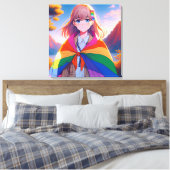 Anime meisje met LGBTQIA+ cape Canvas Afdruk (Insitu (Slaapkamer))