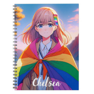 Anime Meisje met LGBTQIA+ Cape Gepersonaliseerd Notitieboek