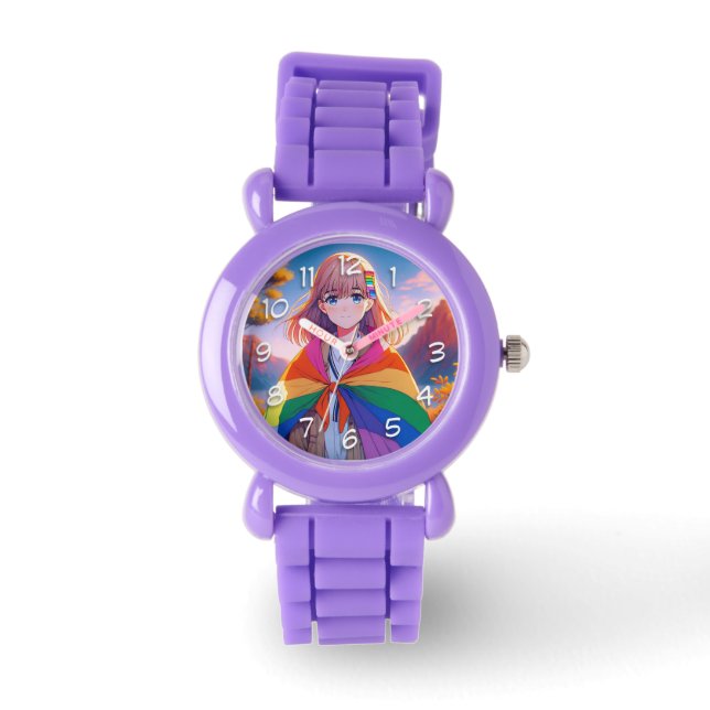 Anime Meisje met LGBTQIA+ Cape Horloge (Voorkant)