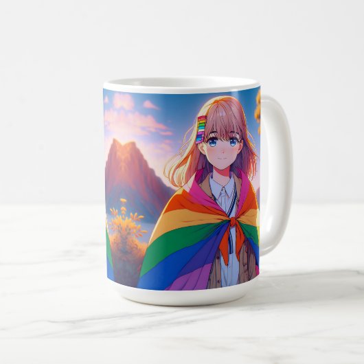Anime Meisje met LGBTQIA+ Cape Koffiemok (Voorkant rechts)