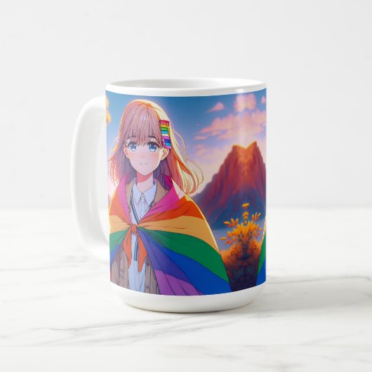 Anime Meisje met LGBTQIA+ Cape Koffiemok (Voorkant links)