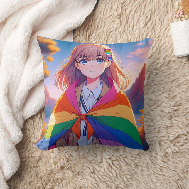 Anime Meisje met LGBTQIA+ Cape Kussen (Deken)