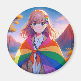 Anime Meisje met LGBTQIA+ Cape Magneet