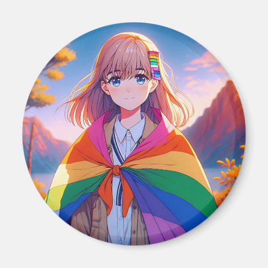 Anime Meisje met LGBTQIA+ Cape Magneet (Voorkant)