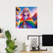 Anime Meisje met LGBTQIA+ Cape Poster (Thuiskantoor)