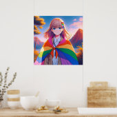 Anime Meisje met LGBTQIA+ Cape Poster (Keuken)