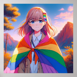 Anime Meisje met LGBTQIA+ Cape Poster