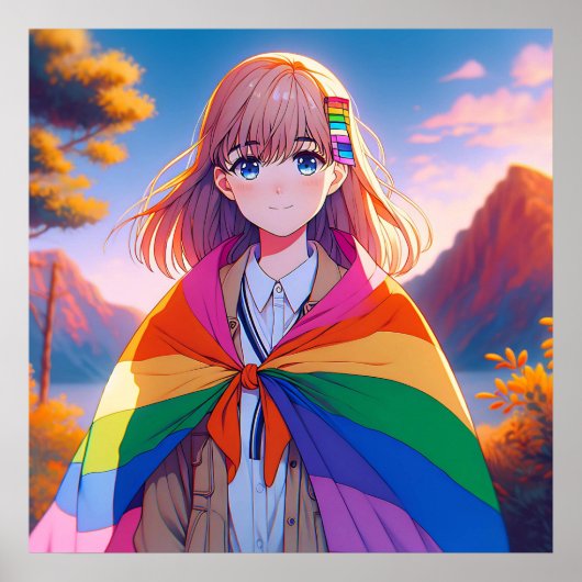 Anime Meisje met LGBTQIA+ Cape Poster (Voorkant)
