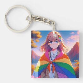 Anime Meisje met LGBTQIA+ Cape Sleutelhanger
