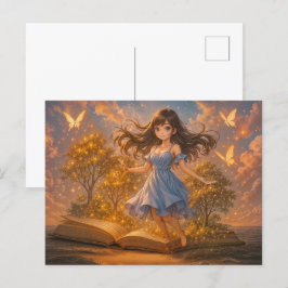 Anime meisje met magische boek krachten feestdagenkaart