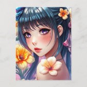  anime meisje met narcissen | Blijf in contact Briefkaart (Voorkant)