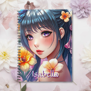 anime meisje met narcissen gepersonaliseerd notitieboek
