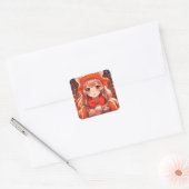 Anime Meisje met Oranje Kitten Kerstmis Vierkante Sticker (Envelop)
