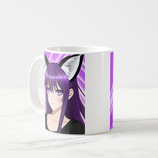 Anime Meisje met Paarse Haar en Ogen Koffiemok (Voorkant links)