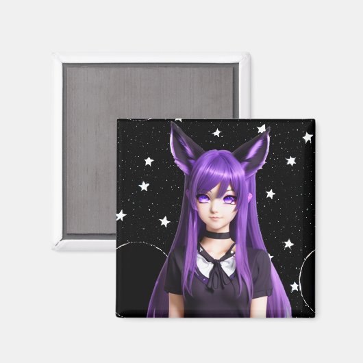 Anime Meisje met Paarse Haar en Ogen Magneet (Voorkant / Achterkant)